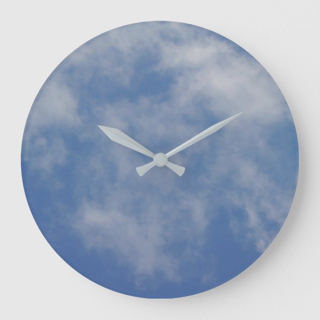 real sky, blue & soft clouds, simple round large clock (Front)