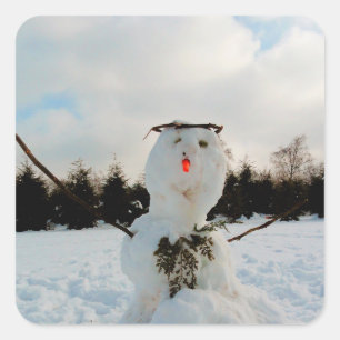 Real snowman photo square sticker