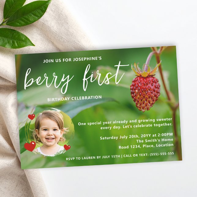 Real Strawberry Photo Custom Berry First Birthday Invitation (Creator Uploaded)