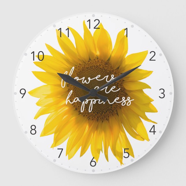 Real Sunflower Photo Field Flowers Are Happiness Large Clock (Front)