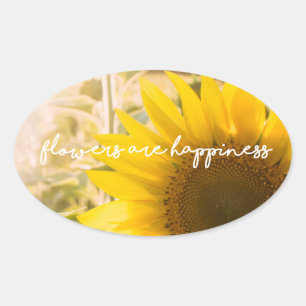 Real Sunflower Photo Field Flowers Are Happiness Oval Sticker