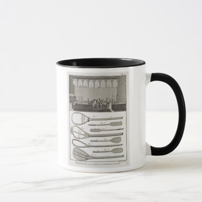 Real tennis and the construction of racquets, from mug (Right)