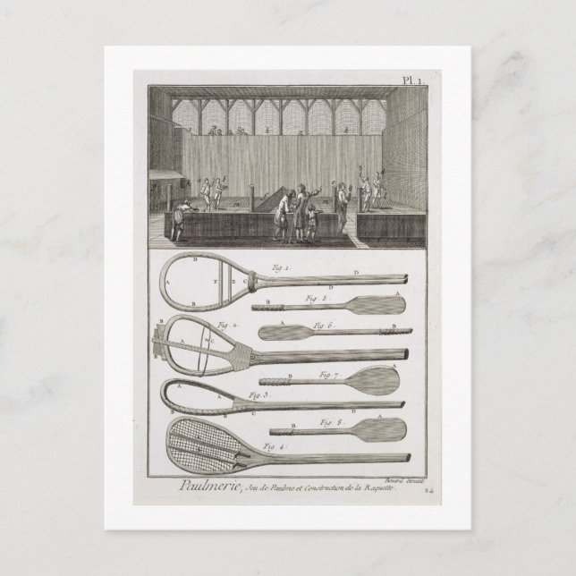 Real tennis and the construction of racquets, from postcard (Front)