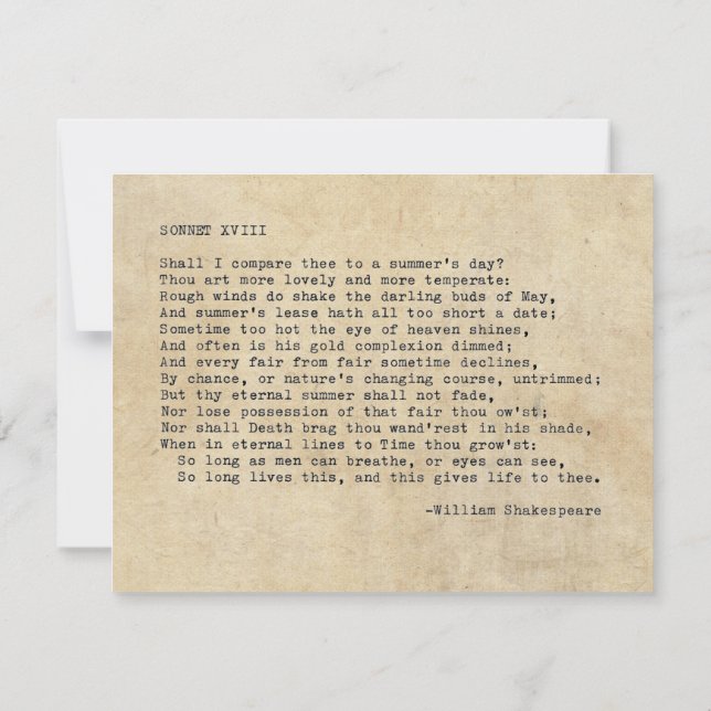 Real Typewriter Shakespeare Sonnet 18 (XVIII) Invitation (Back)