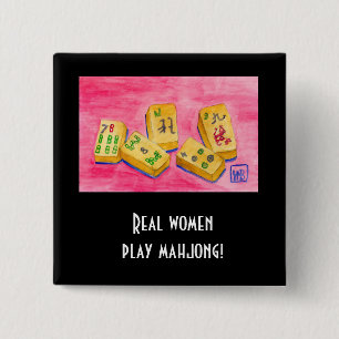 Real Women Play Mahjong 15 Cm Square Badge