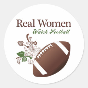 Real women watch football classic round sticker