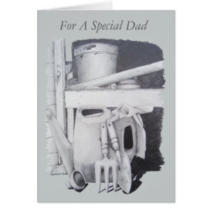 realist still life picture of garden tools for dad