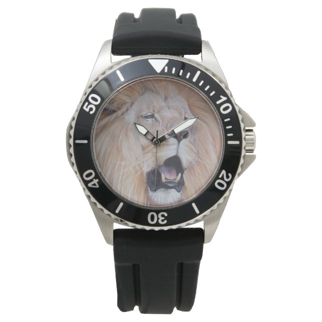 realist wildlife painting of big cat roaring lion watch (Front)