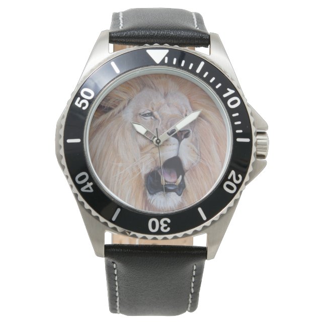realist wildlife painting of big cat roaring lion watch (Front)