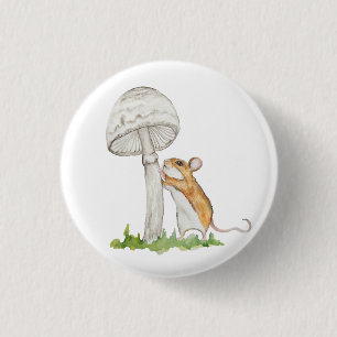 Realistic a funny field mouse and mushroom 3 cm round badge