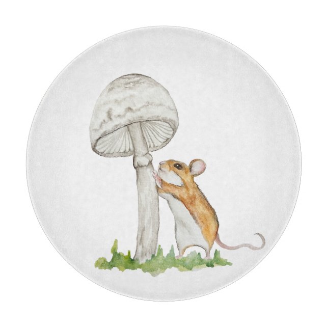 Realistic a funny field mouse and mushroom cutting board (Front)