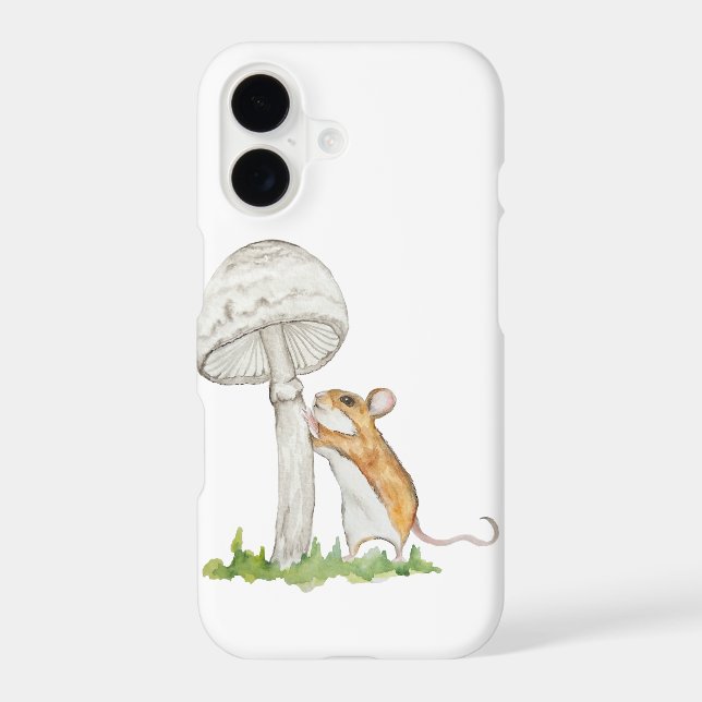 Realistic a funny field mouse and mushroom iPhone case (Back)