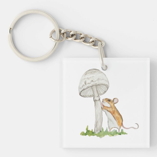 Realistic a funny field mouse and mushroom key ring (Front)