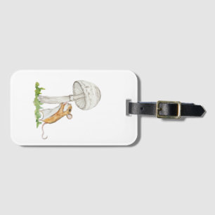 Realistic a funny field mouse and mushroom luggage tag
