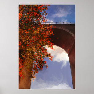 Realistic autumn tree with red leaves in Newquay Poster