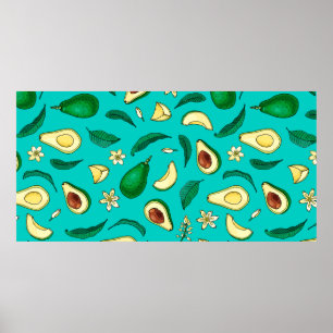 Realistic avocado. Seamless pattern. Summer exotic Poster