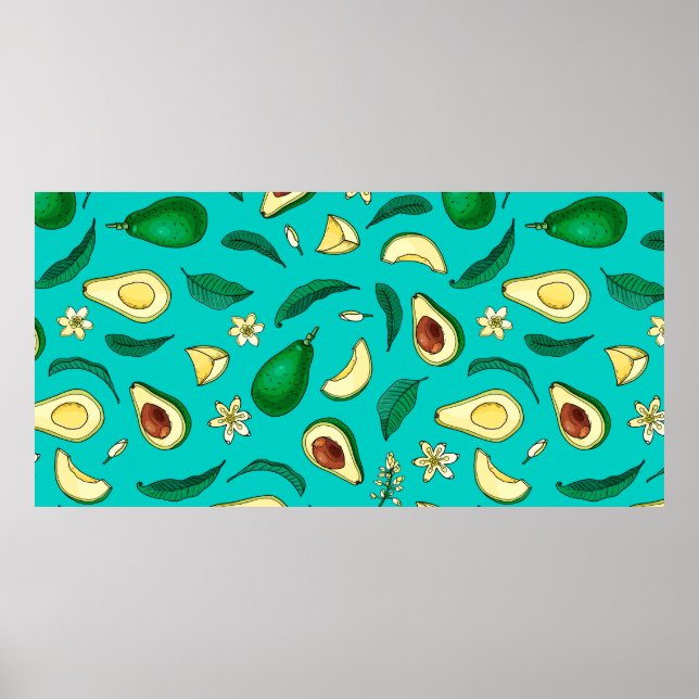 Realistic avocado. Seamless pattern. Summer exotic Poster (Front)