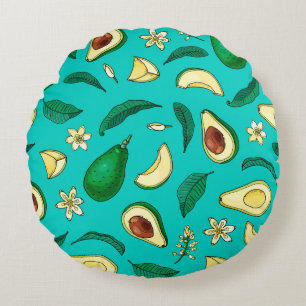 Realistic avocado. Seamless pattern. Summer exotic Round Cushion