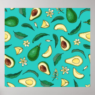Realistic Avocado: Summer Food Pattern Poster