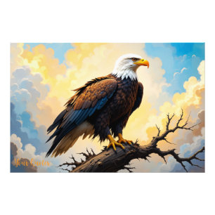 Realistic Bald Eagle Perched on Branch Sunset Photo Print