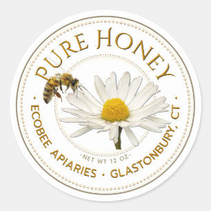 Realistic Bee and Daisy Honey Label White