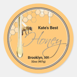 Realistic Bee Honeycomb Honey drip label