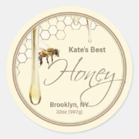 Realistic Bee Honeycomb Honey drip label