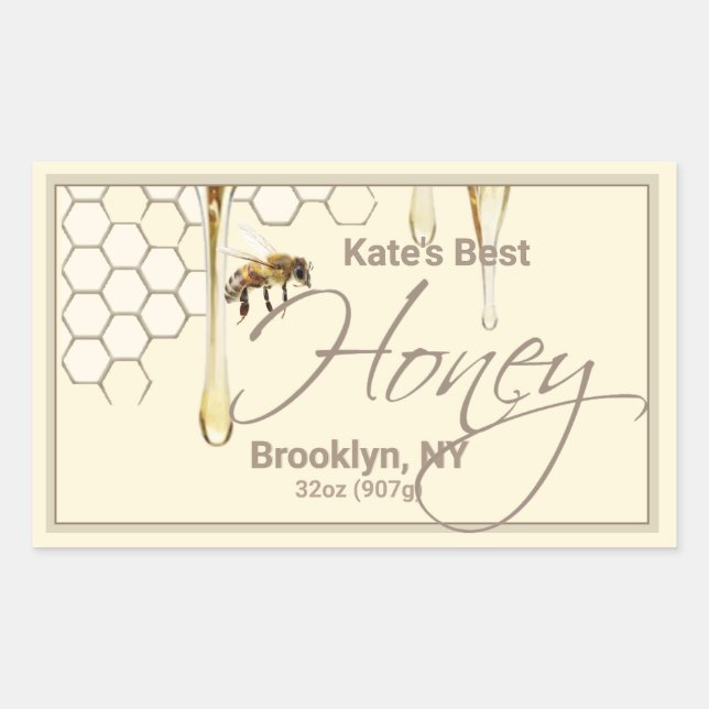 Realistic Bee Honeycomb Honey Drip Label (Front)