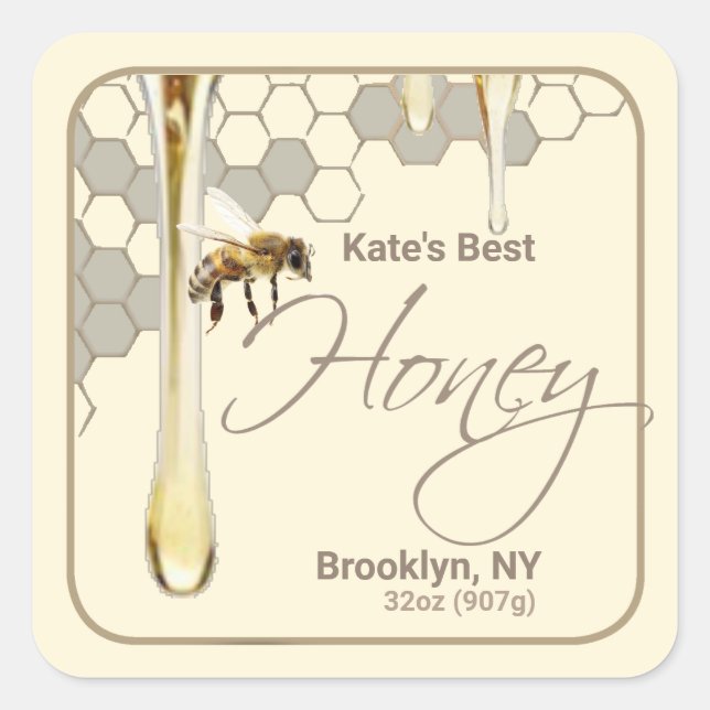 Realistic Bee Honeycomb Honey Drip Label (Front)