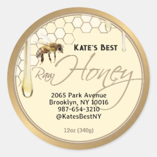 Realistic Bee Honeycomb Honey drip label ivory