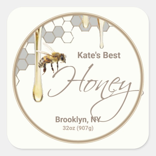 Realistic Bee Honeycomb Honey drip label ivory  (Front)