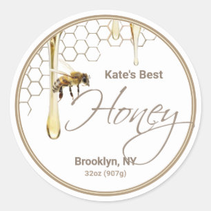 Realistic Bee Honeycomb Honey drip label white