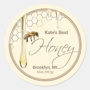 Realistic Bee Honeycomb Honey drip round  label