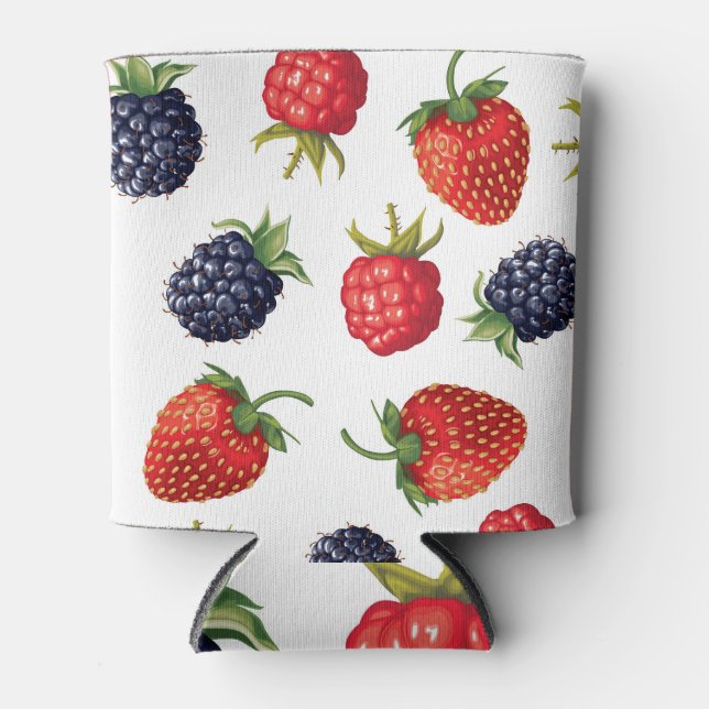 Realistic Berries Delicious Seamless Pattern Can Cooler (Front)