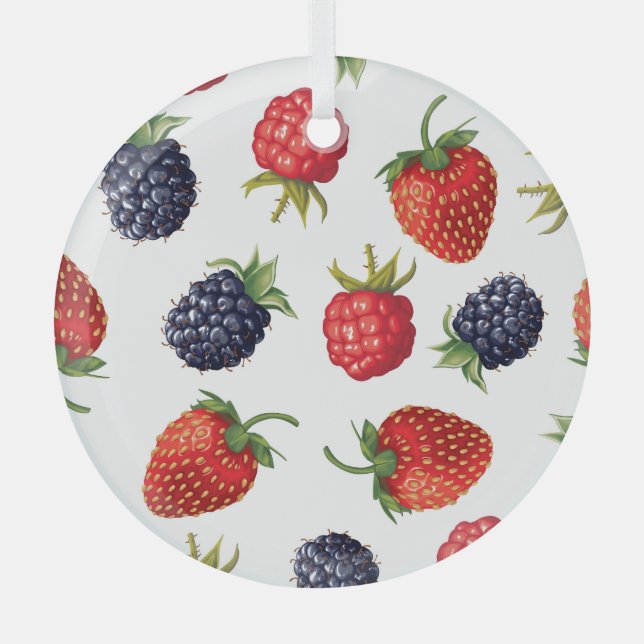 Realistic Berries Delicious Seamless Pattern Glass Tree Decoration (Front)