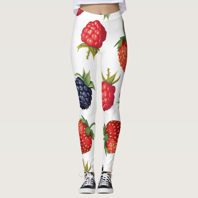 Realistic Berries Delicious Seamless Pattern Leggings (Front)