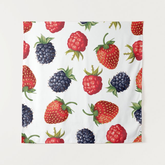 Realistic Berries Delicious Seamless Pattern Tapestry (Front)
