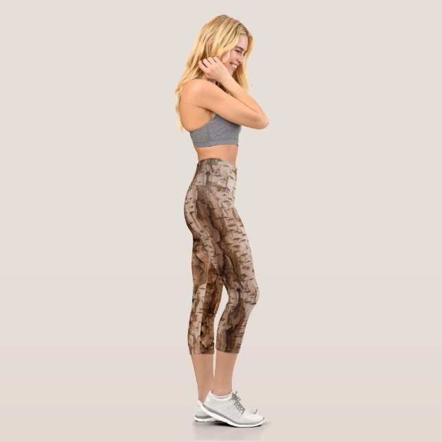 Realistic Birch Tree Bark Texture Capri Leggings (Right)