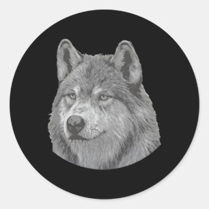 Realistic Black And White Male Wolf Portrait Wolf Classic Round Sticker