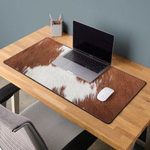 Realistic brow and white cowhide texture desk mat