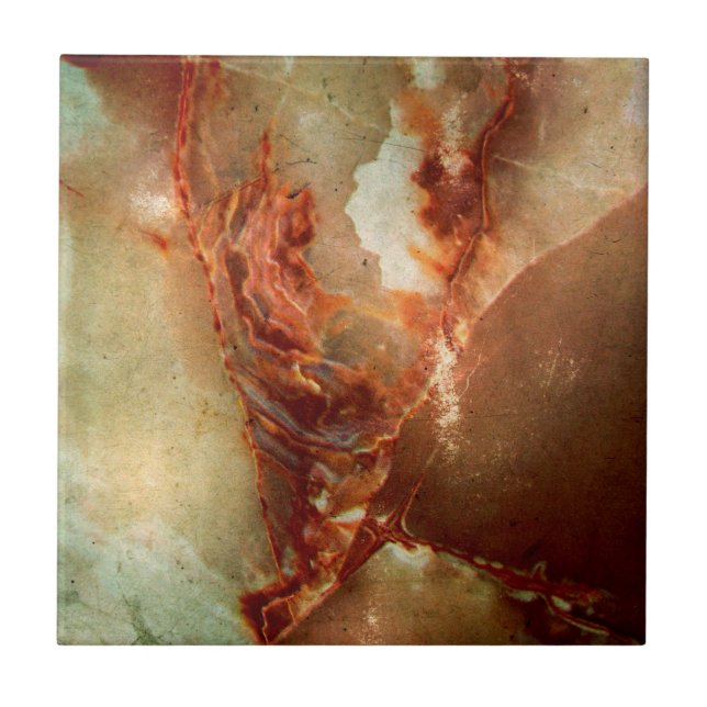 Realistic Brown Faux Marble Stone Pattern 2 Ceramic Tile (Front)