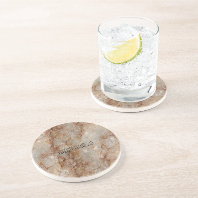 Realistic Brown Faux Marble Stone Pattern Coaster (Side)