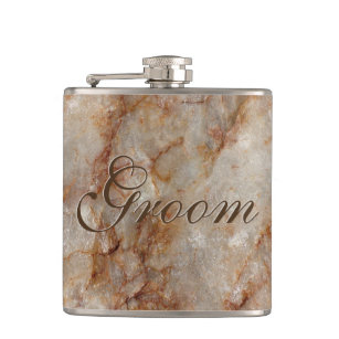 Realistic Brown Faux Marble Stone Pattern Hip Flask