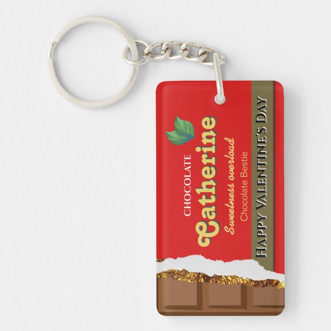 Realistic Brown & Red Valentines Chocolate Funny Key Ring (Front)