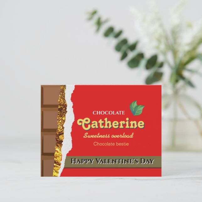 Realistic Brown & Red Valentines Chocolate Funny Postcard (Standing Front)