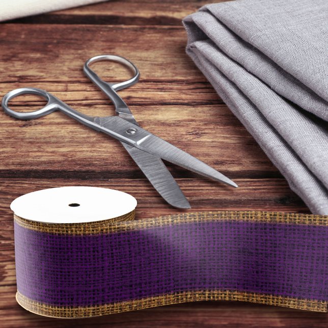 Realistic Burlap Texture Simple Chic Rustic Purple Grosgrain Ribbon (Creator Uploaded)