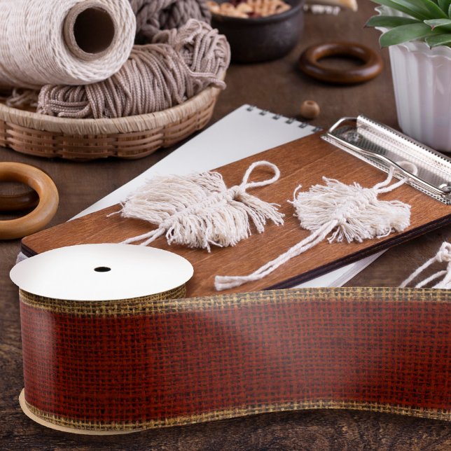  Realistic Burlap Texture Simple Rustic Gold & Red Satin Ribbon (Creator Uploaded)