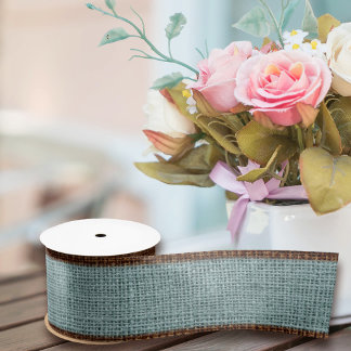 Realistic Burlap Texture Simple & Rustic Teal Blue Satin Ribbon