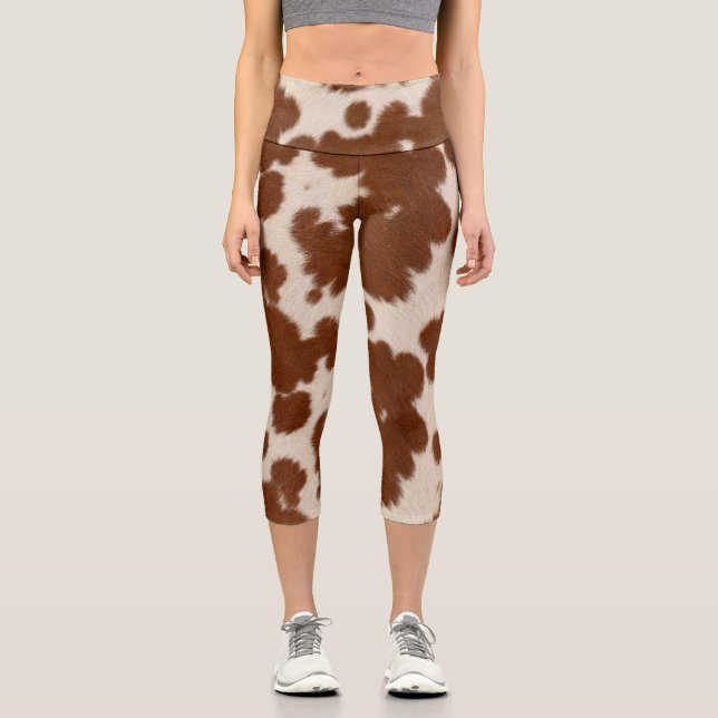 Realistic Calf Hide Pattern Capri Leggings (Front)