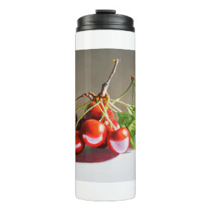 Realistic Cherry Still Life with Leaves Fine Art Thermal Tumbler